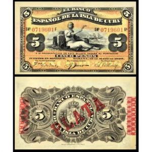 1896 Cuba 5 Pesos EL BANCO ESPANOL
