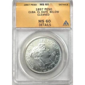 1897 1 Peso Cuba Silver Souvenir Coin Type II, dot above date line