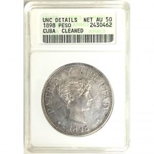 1898 Cuba Silver 1 Peso coin AU50