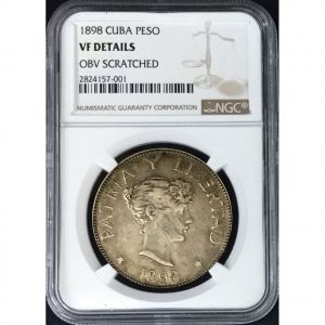 1898 Cuba Silver 1 Peso coin, VF (NGC)