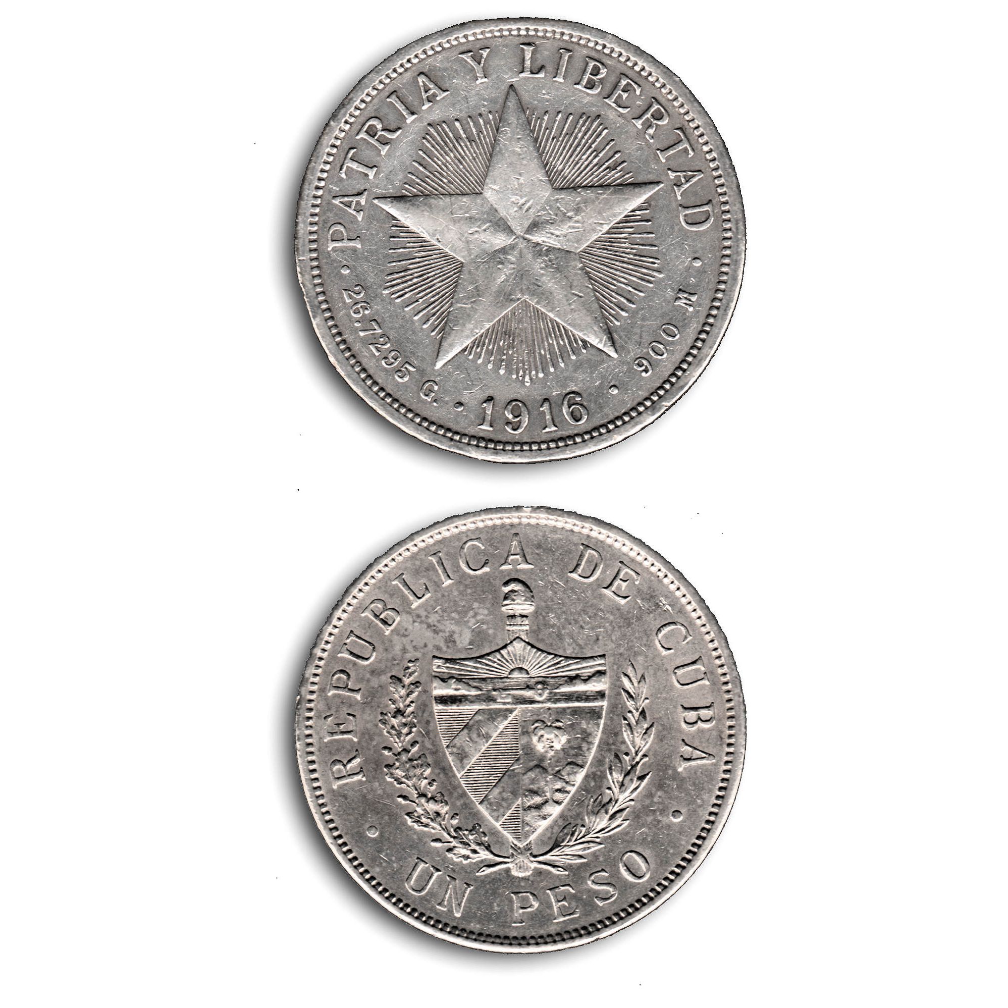 Buy & Sell vintage Cuba Coins > 1916 Cuban 1 Peso Star