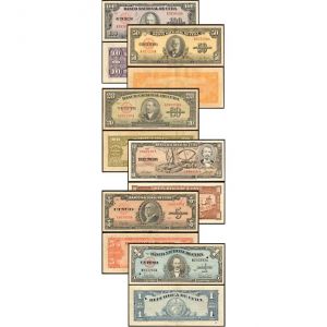 Set of six Cuban Used Banknotes-mid 50's
