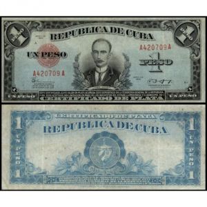 1943 Cuba Certificado Plata 1 Peso AU 69-e Banknote