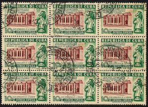 1951-11-01 SC E14 Block of 14 pre cancelled stamps, Capablanca, 10 cents. Special Delivery