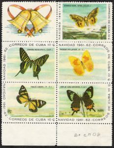 1961 SC 696-700 The Last Christmas stamps block of 5 Mariposas