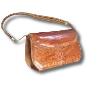 Vintage Hornback Crocodile Burgundy and Tan Handbag Purse - Einna Sirrod