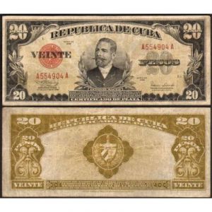 1938 Cuba Certificado Plata 20 Pesos, XF Banknote
