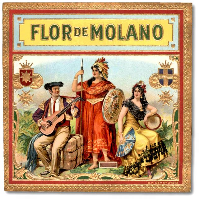 Vintage Cuba Collectible Cigar Labels Vitolas > Flor de Molano Vintage Cigar Box Label